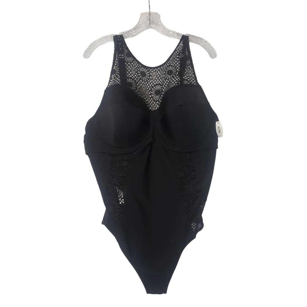 ADORE ME Black One Piece Swimsuit with Crochet Detail Plus Size 44DD NEW